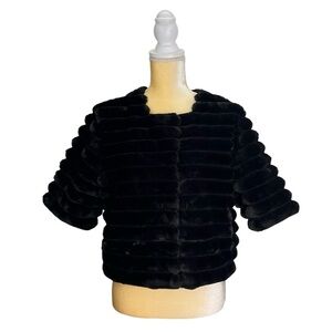 La Fiorentina Faux Fur Bolero Jacket Black One Size Plush Crop Cropped New NWT